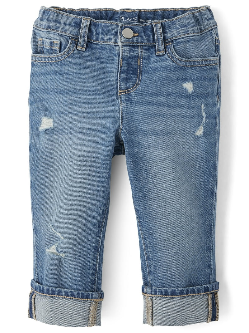 The Children's Place Toddler Girls Straight Fit Ripped Roll Cuff