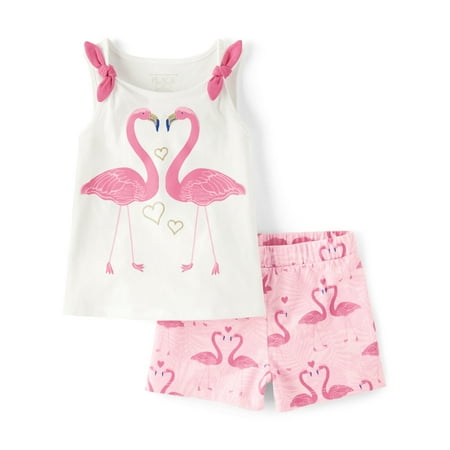 The Children's Place Toddler Girls Tank & Shorts Flamingo Set, 2-Piece, Sizes 12M-5T