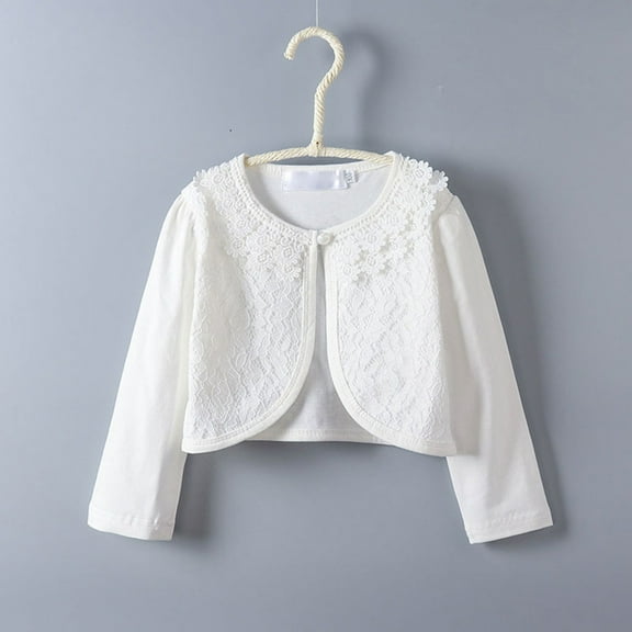 The Children's Place Toddler Kids Baby Girls Fashion Cute Solid Color Long Sleeved Lace Princess Cardigan Shawl Top Coat White 7-8Years
