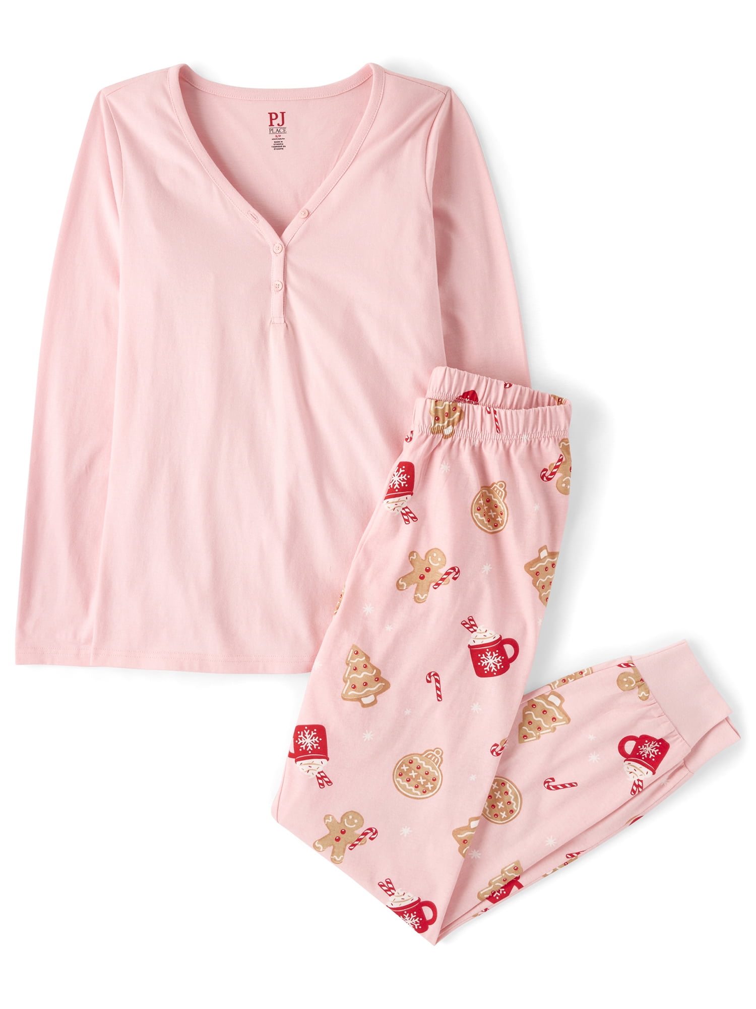 The Children's Place Women's Christmas Long Sleeve Gingerbread Cotton Henley PJs, Sizes XS-XXXL