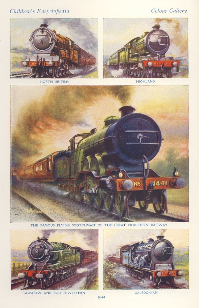 The Childrens Encyclopedia 1930s Trains Canvas Art - A Holland Browne (18 x 24)