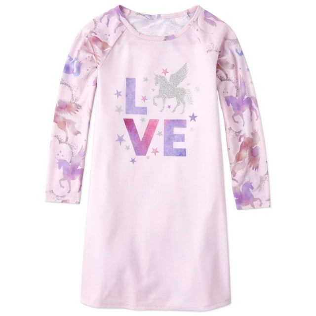 The Childrens Place Girls 'Love' Long Sleeve Unicorn Graphic Pajama Nightgown Sizes 4-16