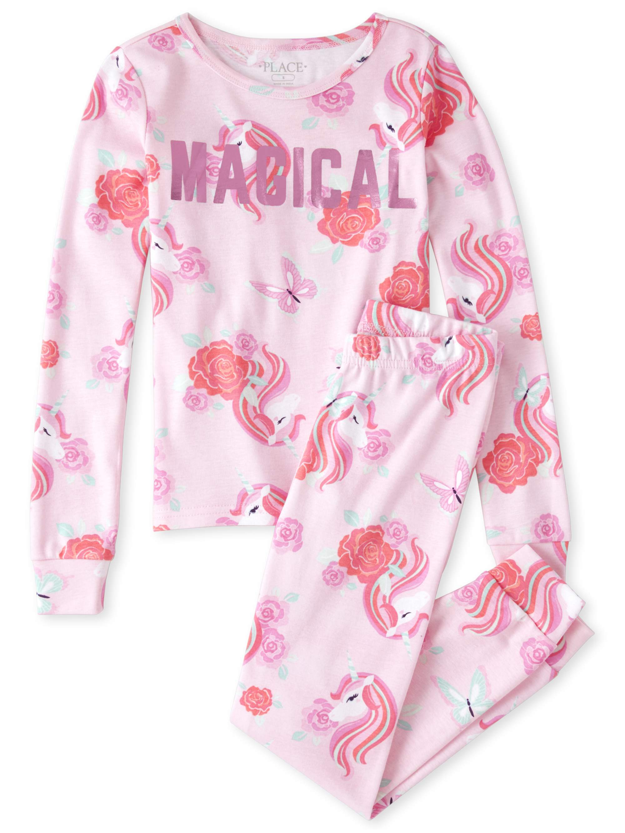 The Childrens Place 'Magical' Long Sleeve All Around Unicorn Rose Print Pajama Pant Set (Little Girls and Big Girls) - image 1 of 1