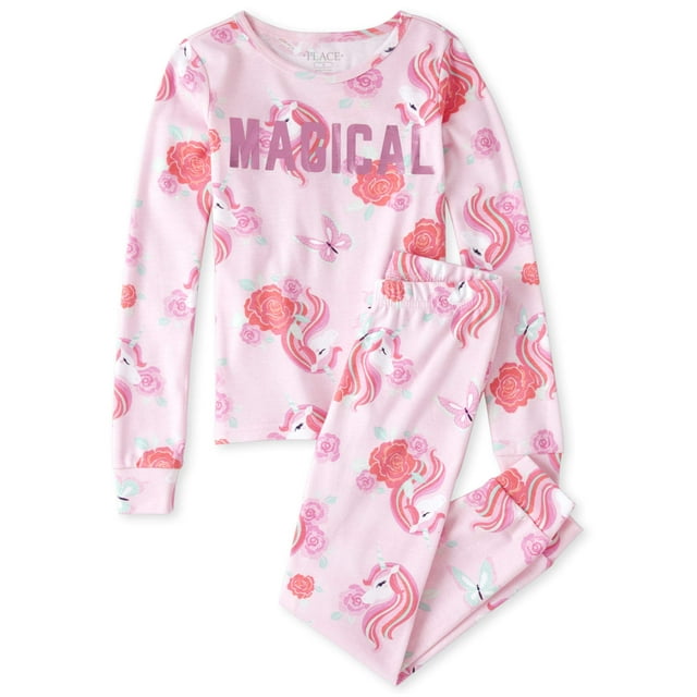 The Childrens Place 'Magical' Long Sleeve All Around Unicorn Rose Print Pajama Pant Set (Little Girls and Big Girls)