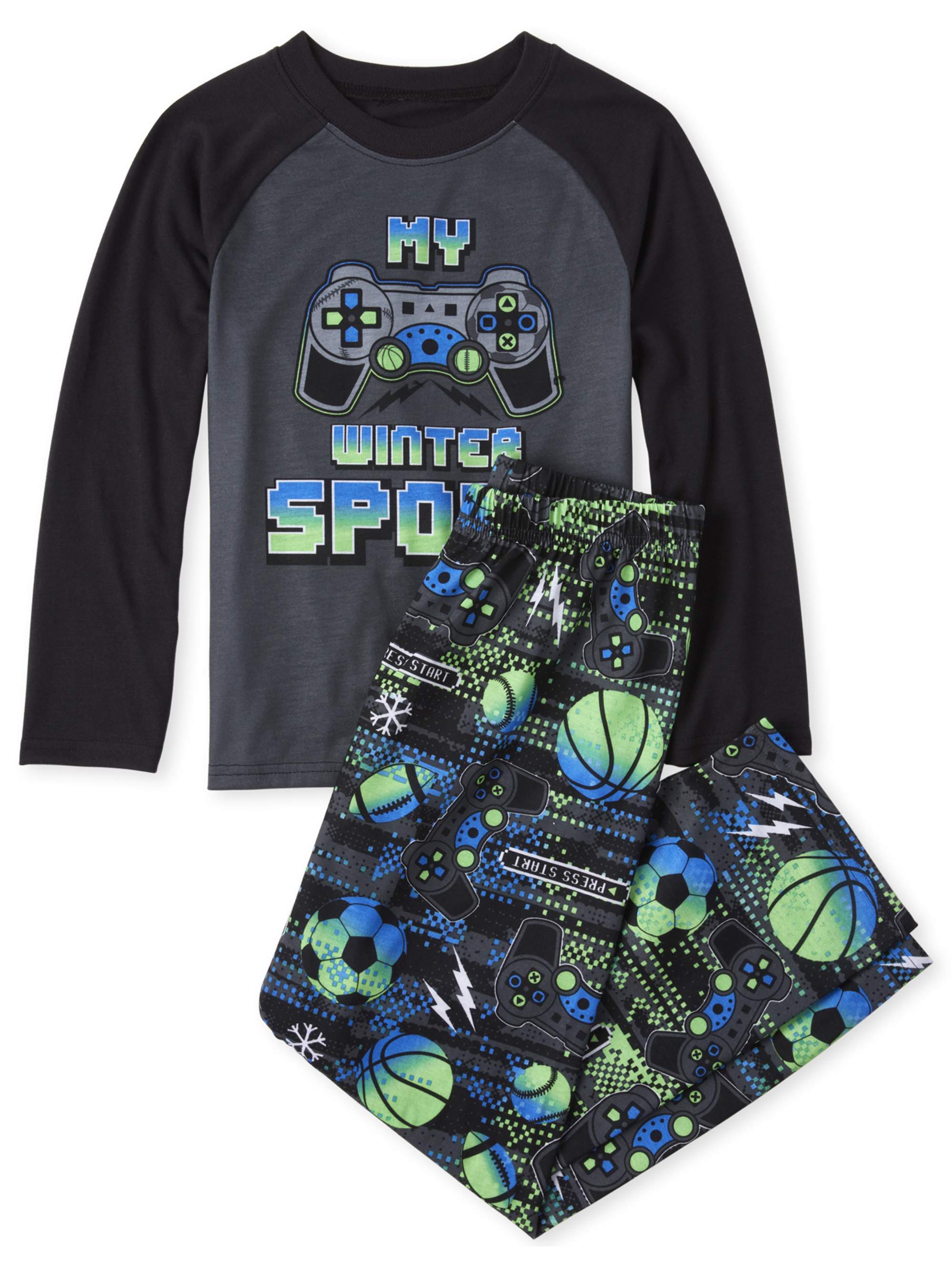 The Childrens Place 'My Winter Sport' Long Sleeve Raglan All Around Sport Print Pajama Pant Set (Little Boys and Big Boys) - image 1 of 1