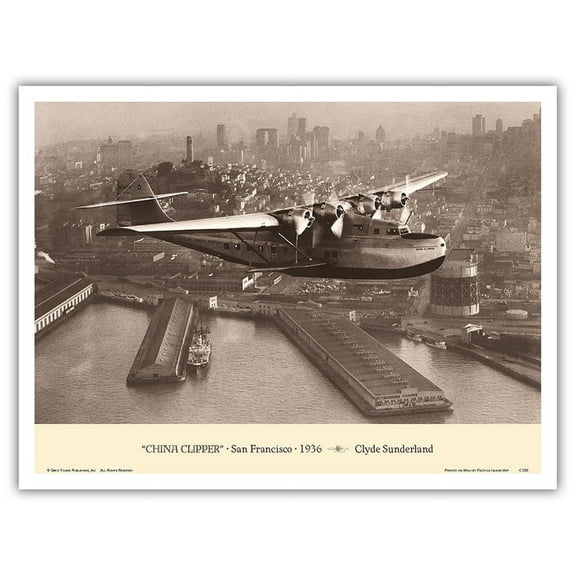 The China Clipper (Martin M-130) - San Francisco 1936 - Pan American Airways - Vintage Aviation Poster by Clyde Sunderland - Master Art Print (Unframed) 9in x 12in