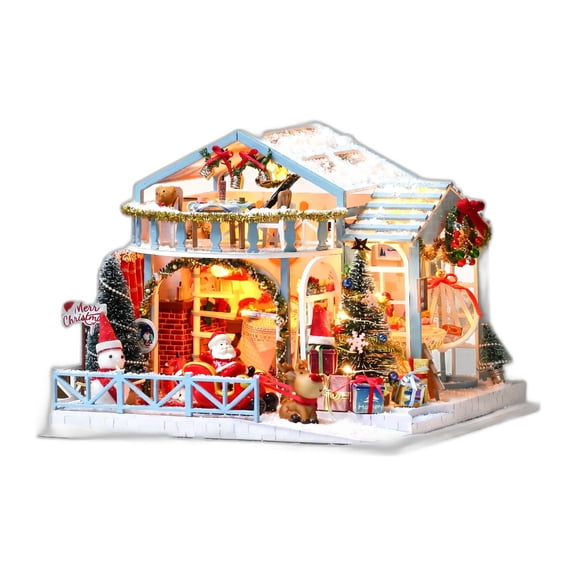 The Christmas Eve Lodge DIY Dollhouse Kit, Wooden Christmas Cabin with LED Lights, Craft Gift for Adults 14+