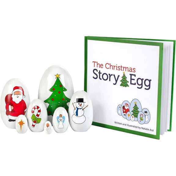The Christmas Story Egg - Colorful Nesting Toy with Book on Christmas - 7 Nesting Eggs Inside - Great Christian or Catholic Gift