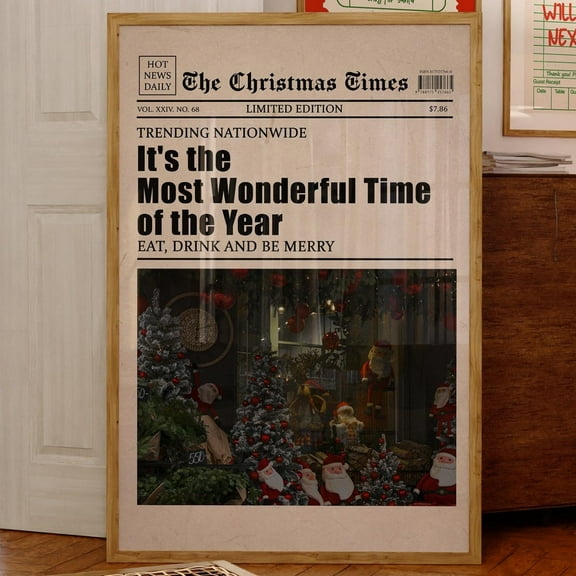 The Christmas Times Vintage Newspaper Print, Retro Holiday Wall Art For Festive Decor, UNFRAMED-8x12