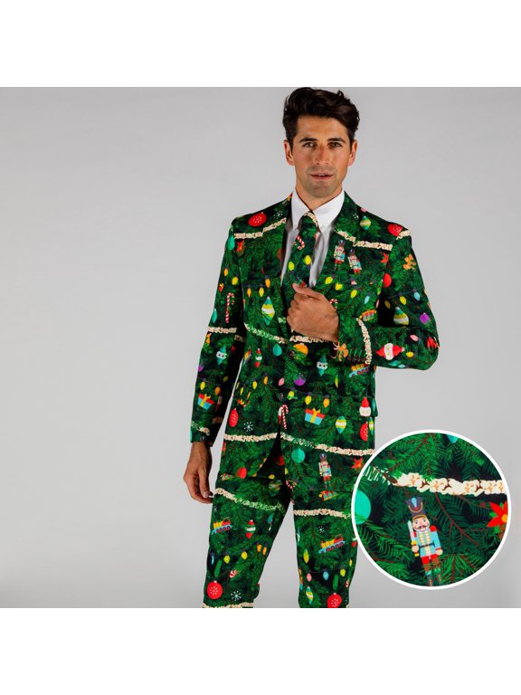 The Christmas Tree Camo - Shinesty Mens Christmas Tree Print Suit US Jacket 36