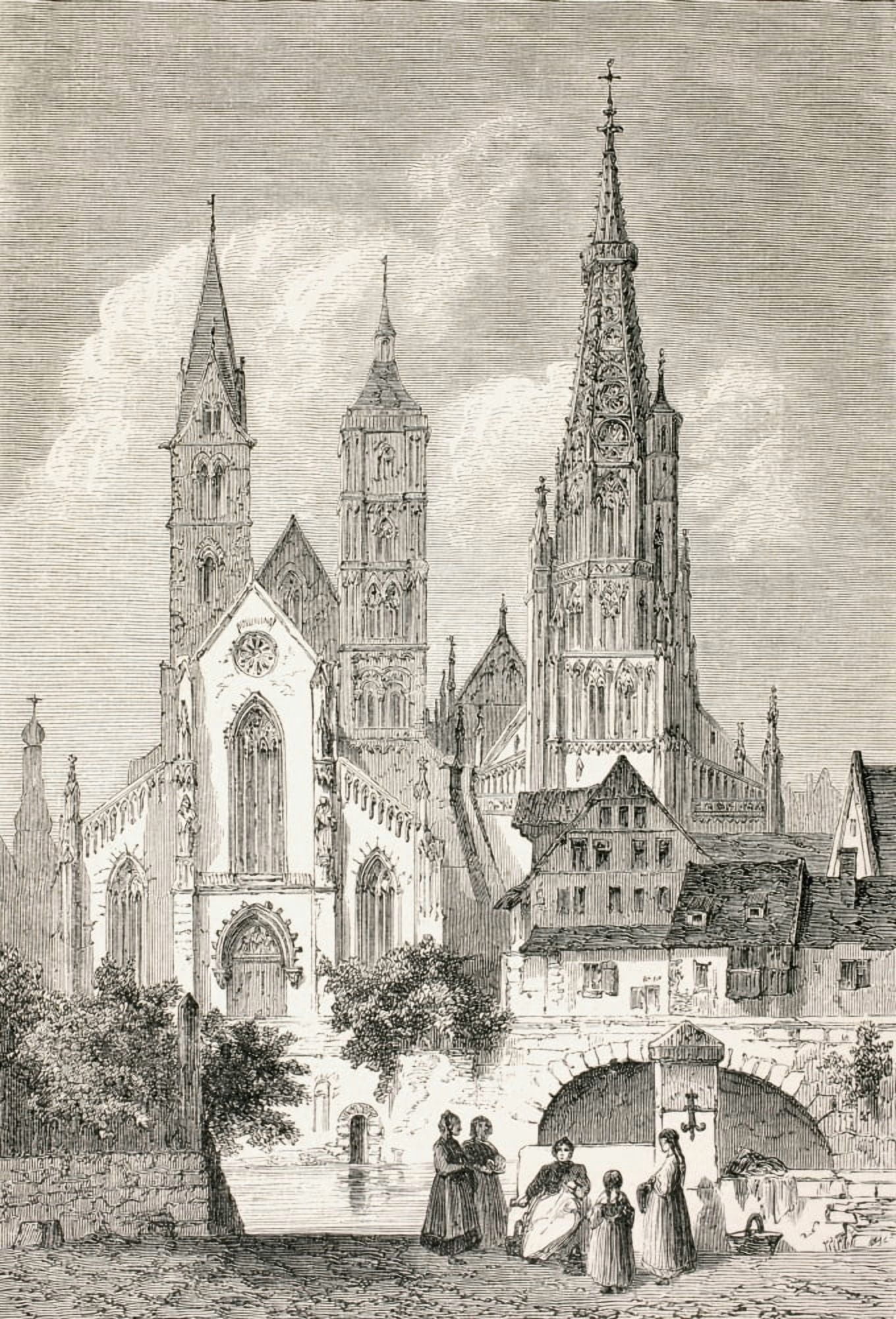 The Churches At Esslingen Am Neckar Germany In The 19Th Century From A 19Th Century Illustration Canvas Art - Ken Welsh Design Pics (12 x 17)
