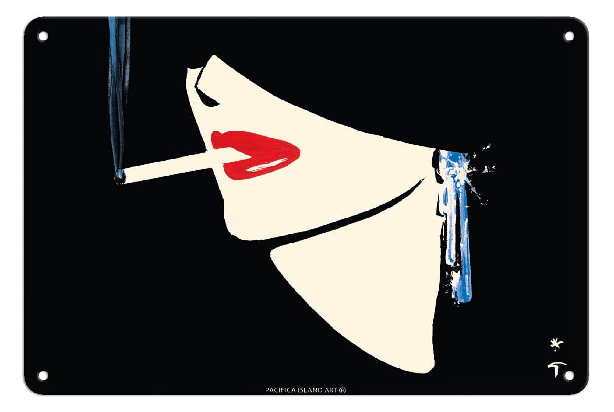 The Cigarette (La Cigarette) - Lady Smoking - Vintage French Advertising  Poster by René Gruau - 8 x 12 inch Vintage Wood Art Sign