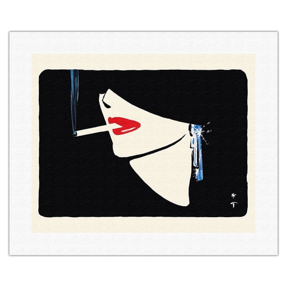 The Cigarette (La Cigarette) - Lady Smoking - Vintage French Advertising Poster by René Gruau - Fine Art Rolled Canvas Print 16in x 20in
