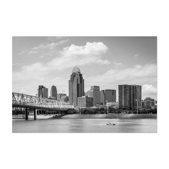 The Cincinnati Skyline 02 B&W - Cincinnati Ohio Photography Unframed Wall Art Print 12 x 18 inches