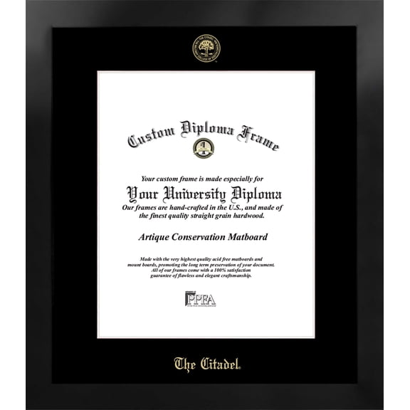 The Citadel 16w x 20h Manhattan Black Single Mat Gold Embossed Diploma Frame with Bonus Campus Images Lithograph (value savings at $59)