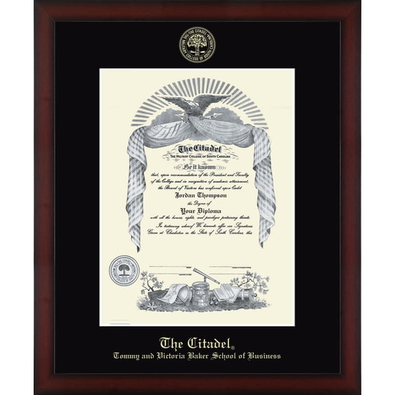 The Citadel Tommy and Victoria Baker School of Business Diploma Frame, Document Size 16" x 20"