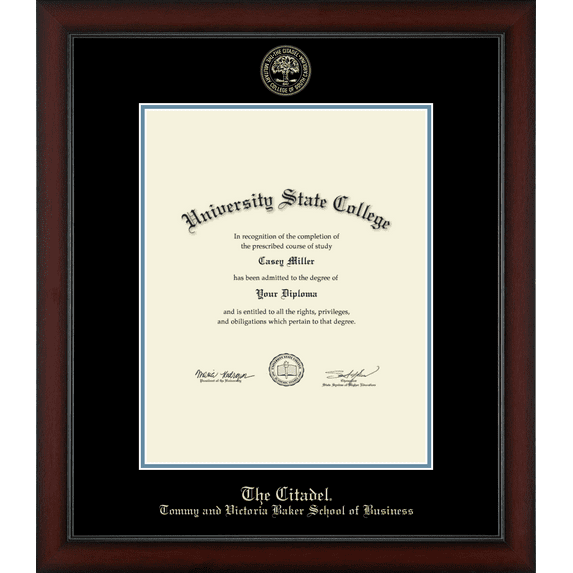 The Citadel Tommy and Victoria Baker School of Business Diploma Frame, Document Size 16" x 20"