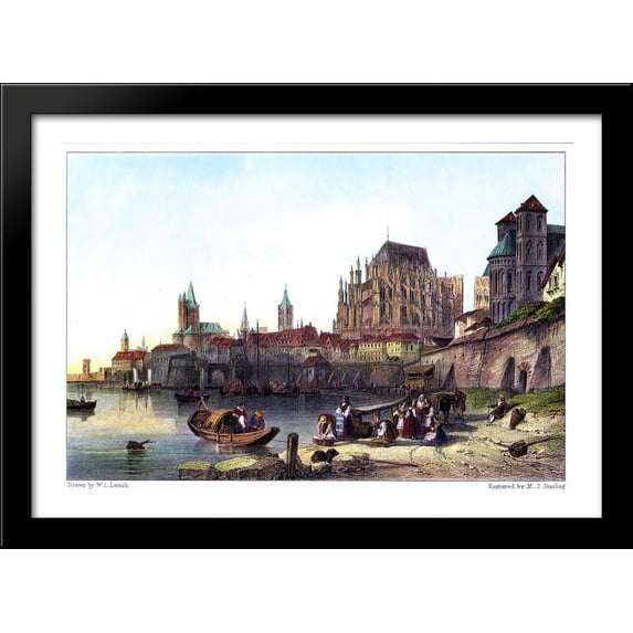 The City of Cologne, engraved by M.J. Starling after Leitch 40x28 Large Black Wood Framed Print Art by William Leighton Leitch