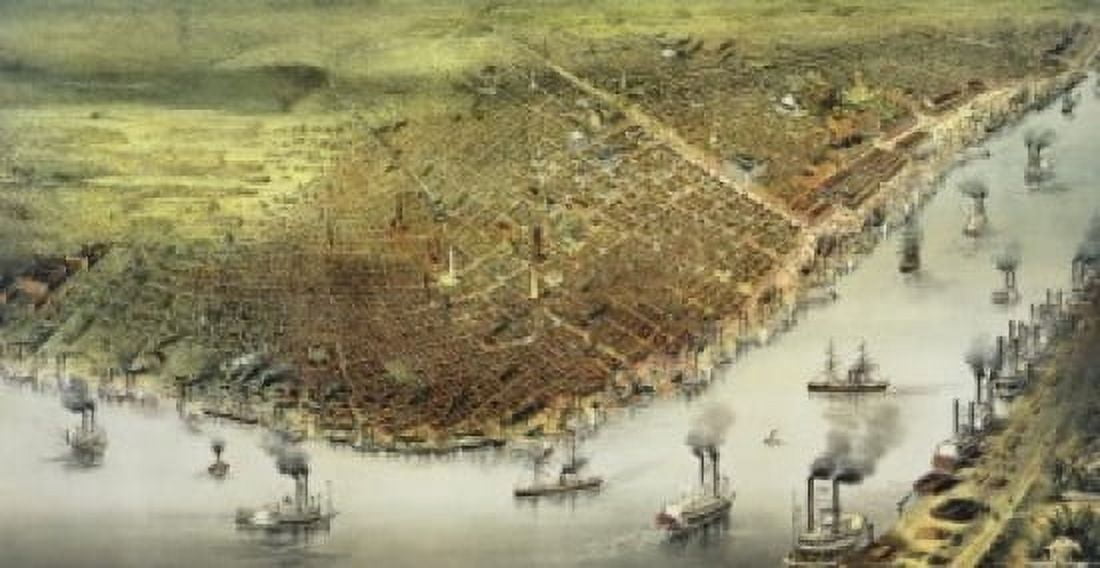 The City of New Orleans 1885 Currier & Ives (Active 1857-1907 American) Canvas Art - Currier & Ives (18 x 24)
