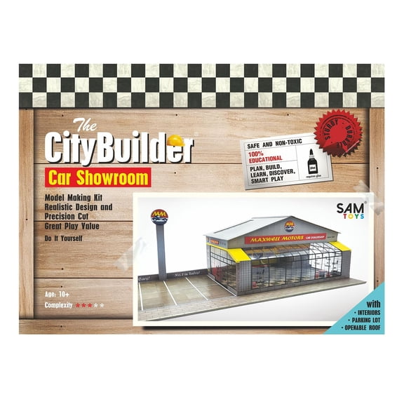 The CityBuilder Car Showroom Cardboard Model Making Kit (1:43) O scale for Model Railroads and Cars