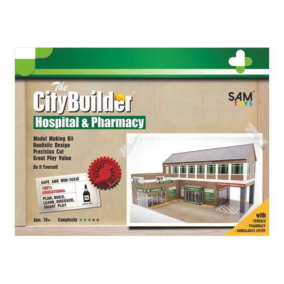 The CityBuilder HOSPITAL & PHARMACY Cardboard Model Making Kit (1:43) O scale for Model Railroads and Cars
