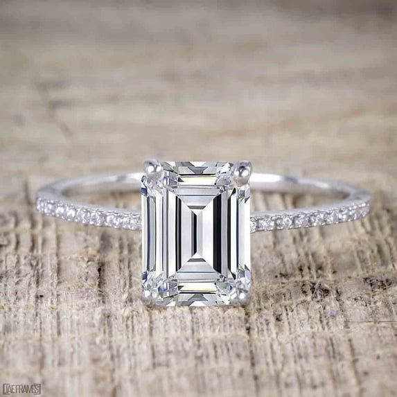 The Classic 1.25 Carat Emerald cut Moissanite and Diamond Engagement Ring with 18k Gold Plating