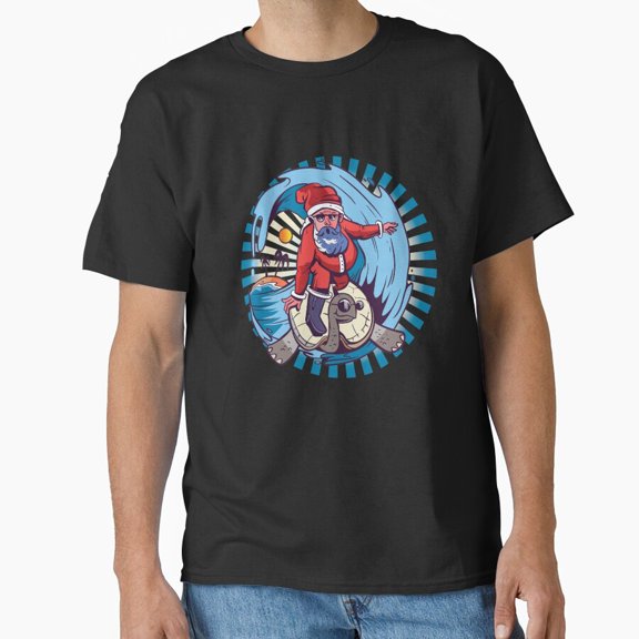 The Classic Holiday Themed Christmas Surfing Graphic Gift Unisex T-Shirt, up to Size 5XL
