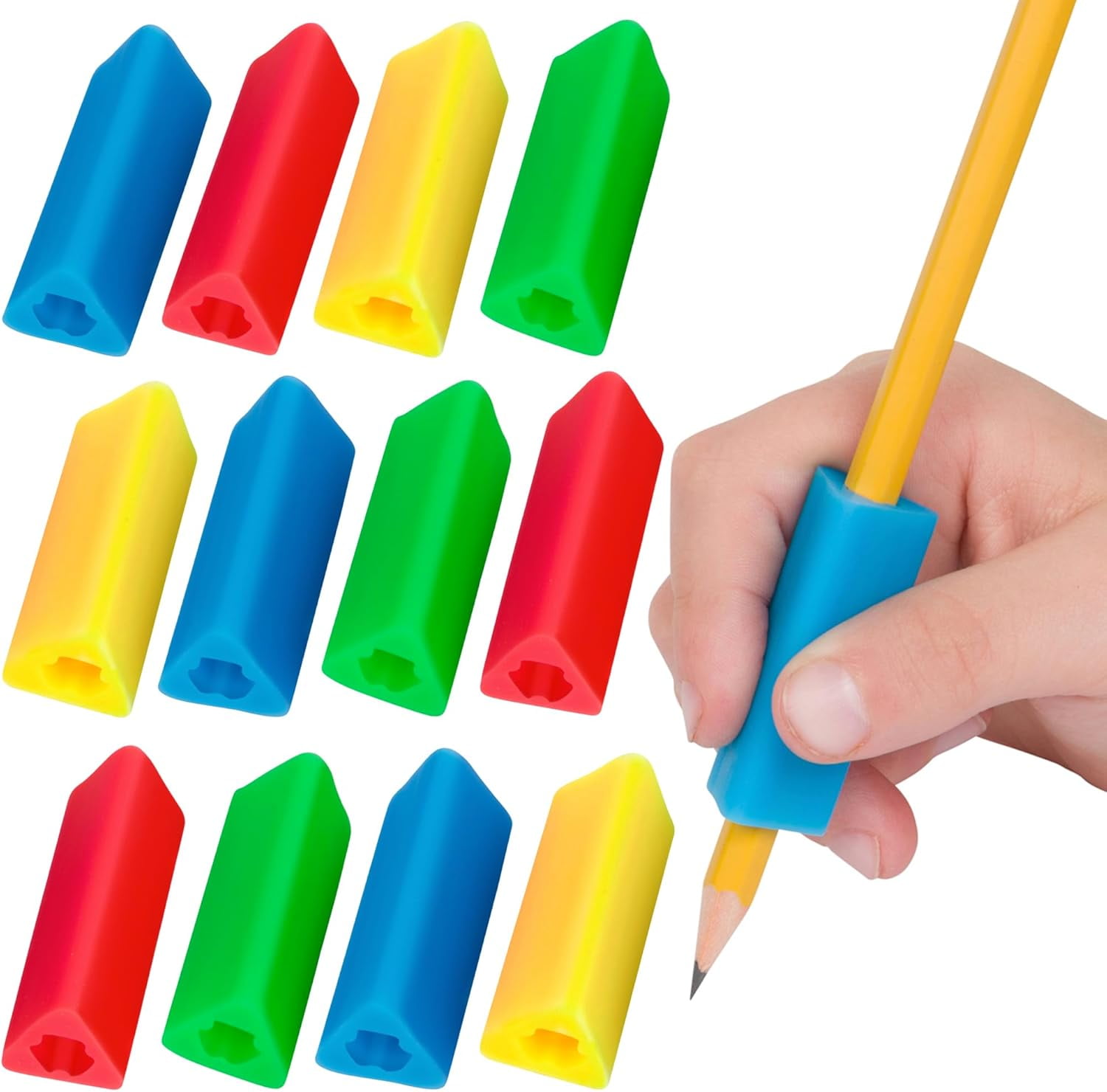 The Pencil Grip- Classic Triangle Grip, Pencil Holder, Ergonomic Writing Aid, Pencil Grips for Handwriting, Perfect for Right or Left Handed Users, Assorted Colors, Pack of 12
