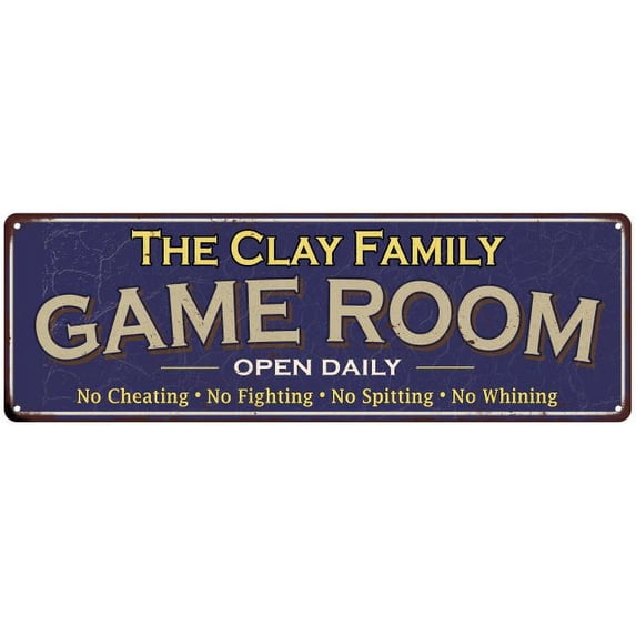 The Clay Family Blue Game Room Metal 6x18 Sign 106180037109