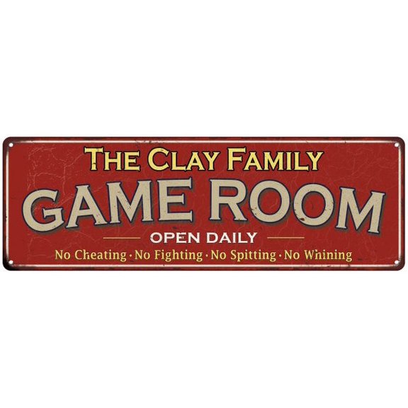 The Clay Family Gift Red Game Room Metal 6x18 Sign 206180038109