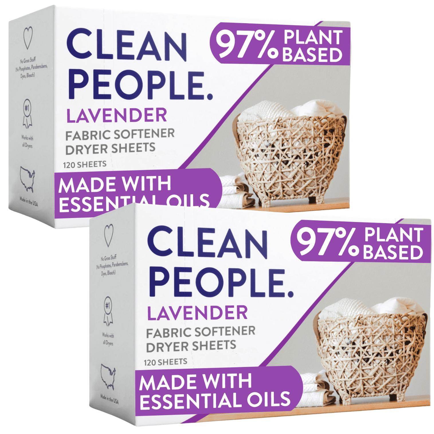 Clean People All Natural Fabric Softener Sheets - Dryer Sheets - Naturally Softens & Removes Static - Vegan Laundry Softener With Essential Oils - Lavender, 240 Pack
