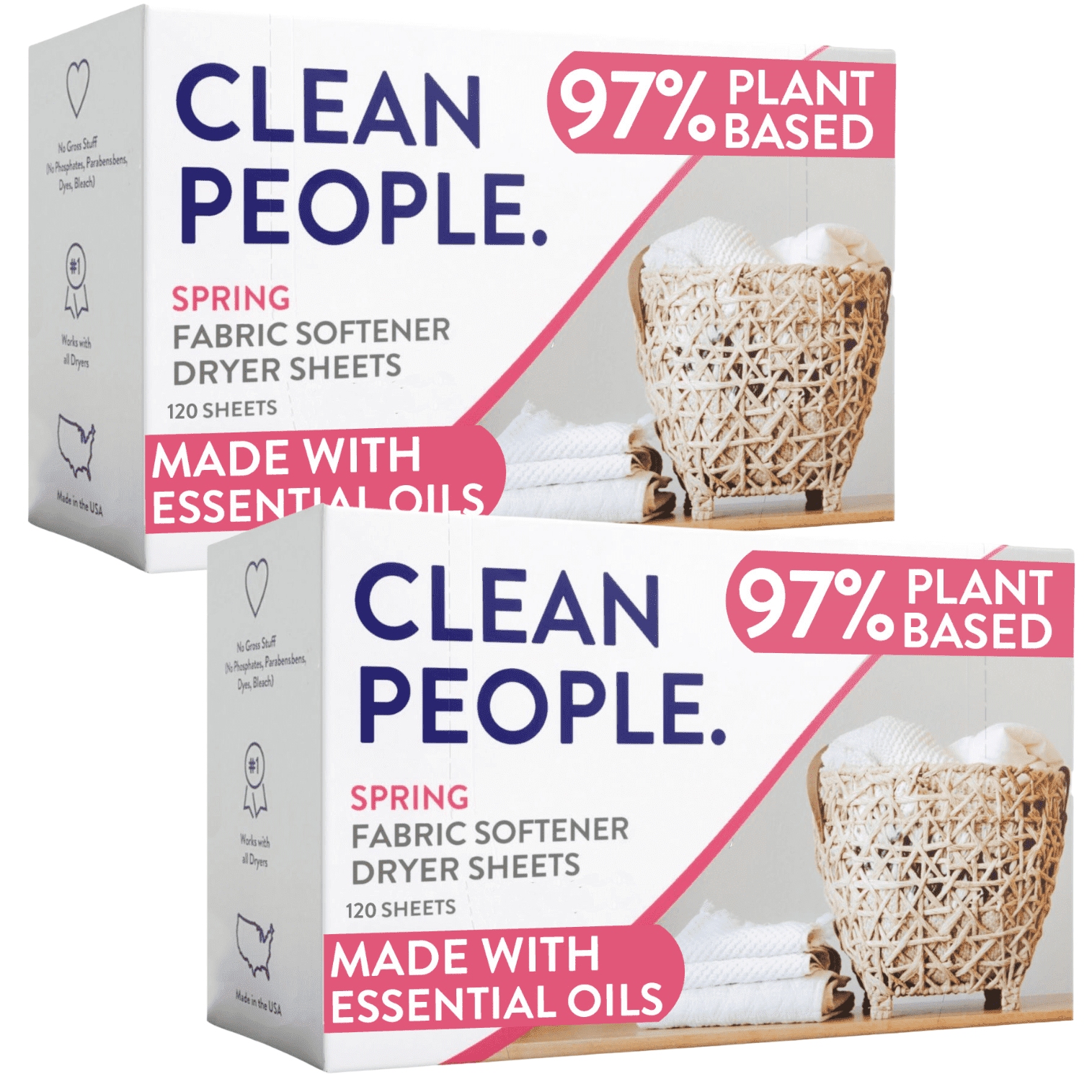 Clean People Spring Fabric Softener Dryer Sheets - Removes Static Cling - Vegan - 240 Pack