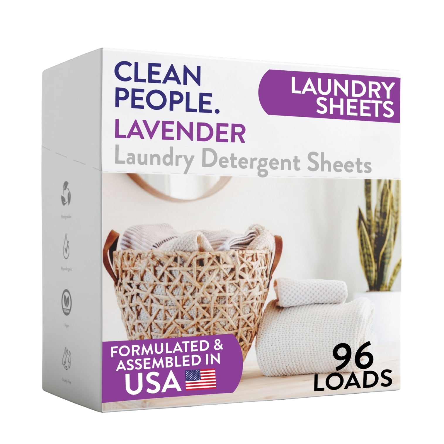The Clean People Laundry Detergent Sheets - Laundry Soap - Ultra Concentrated, Recyclable Packaging, Stain Fighting - Lavender, 96 Pack