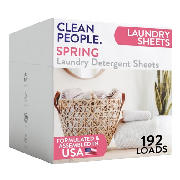 The Clean People Laundry Detergent Sheets - Laundry Soap - Ultra Concentrated, Recyclable Packaging, Stain Fighting - Spring Scent, 192 Pack
