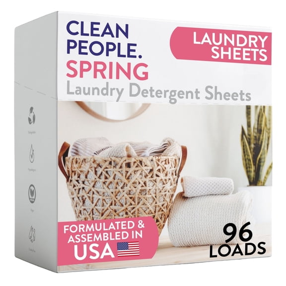 The Clean People Laundry Detergent Sheets - Laundry Soap - Ultra Concentrated, Recyclable Packaging, Stain Fighting - Spring Scent, 96 Pack