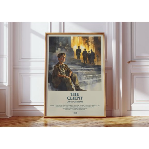 The Client by John Grisham Modern Book Print Poster, Thriller Literary Art, Reader Gift, Bookshelf Decor UNFRAMED