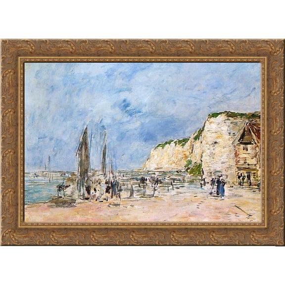 The Cliffs at Dieppe and the 'Petit Paris' 24x18 Gold Ornate Wood Framed Canvas Art by Eugene Boudin