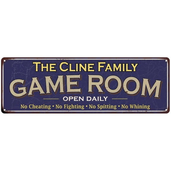 The Cline Family Gift Blue Game Room Metal 6x18 Sign 206180037282