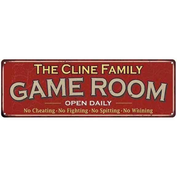 The Cline Family Gift Red Game Room Metal 6x18 Sign 206180038282