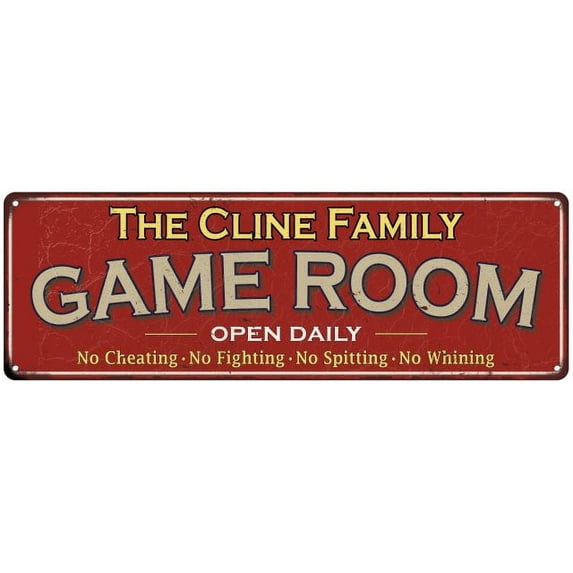 The Cline Family Red Game Room Metal 8x24 Sign 108240038282