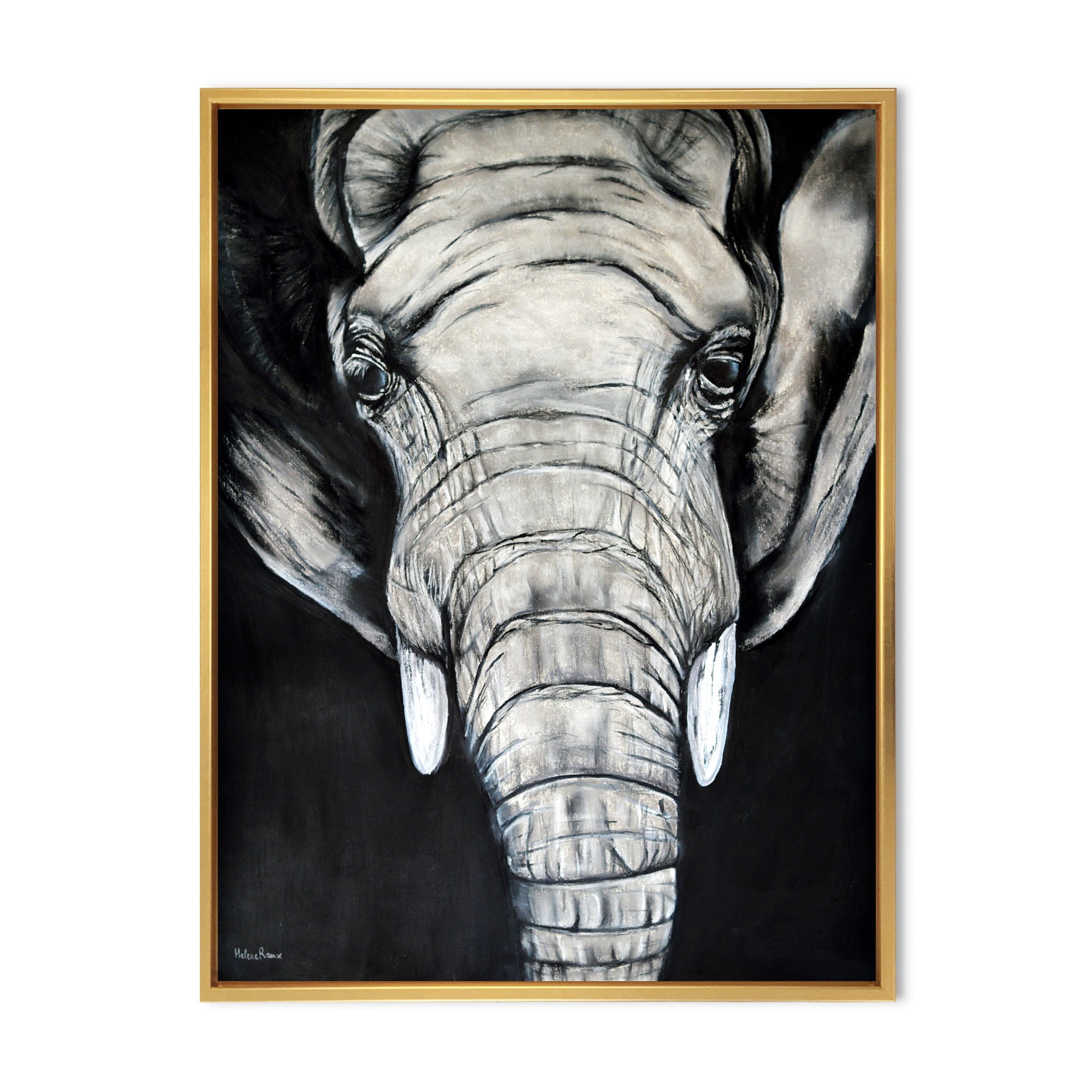 The Close Up Portrait Of An African Elephant 12 in x 20 in Framed Painting Canvas Art Print, by Designart