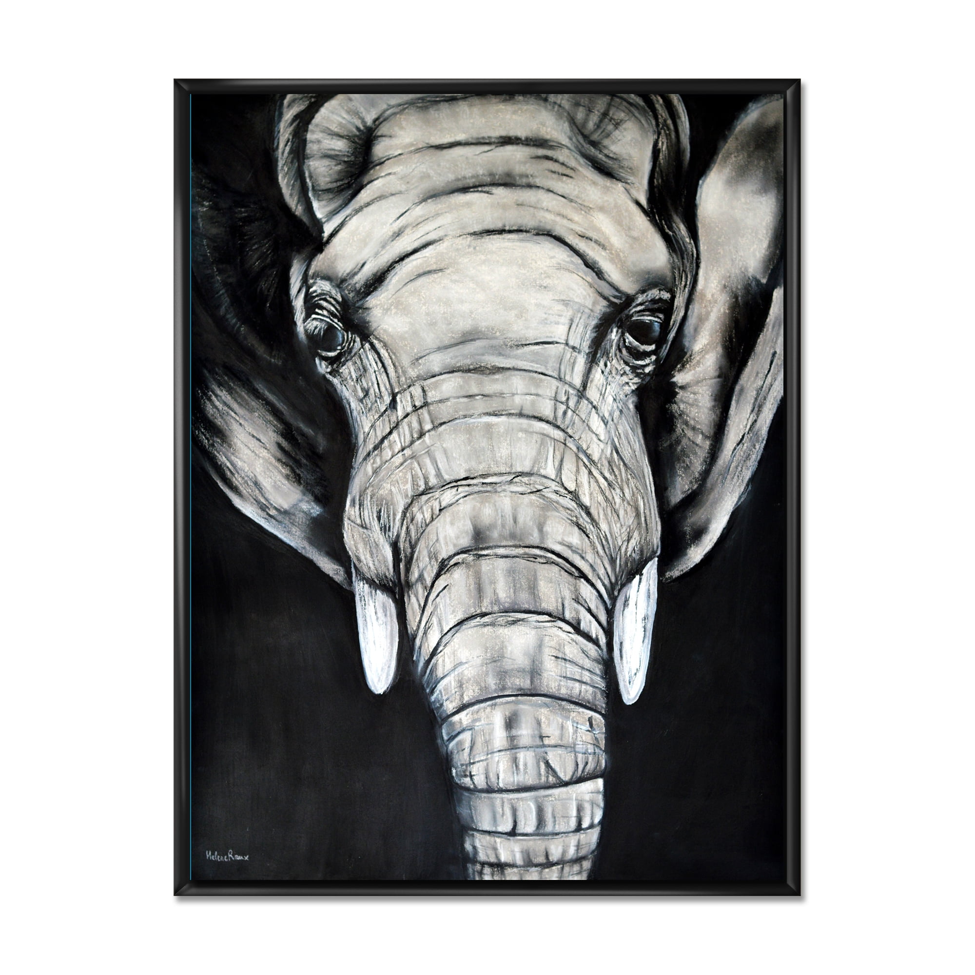 The Close Up Portrait Of An African Elephant 30 in x 40 in Framed Painting Canvas Art Print, by Designart