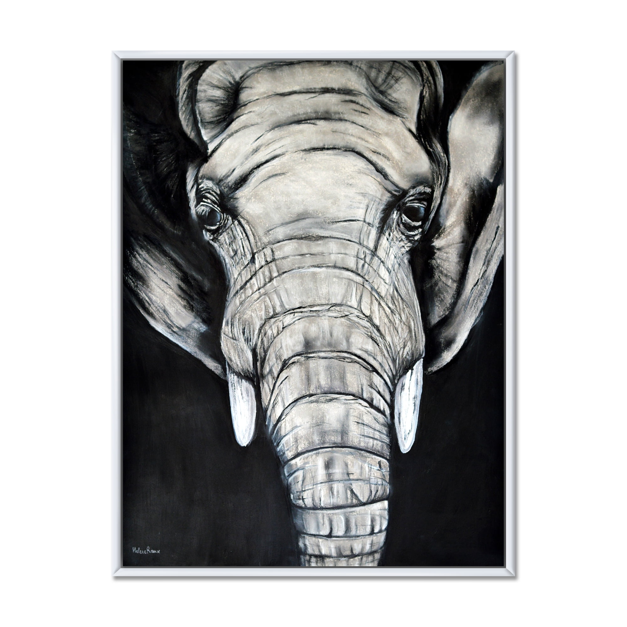 The Close Up Portrait Of An African Elephant 30 in x 40 in Framed Painting Canvas Art Print, by Designart