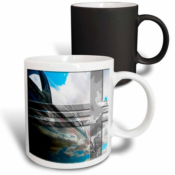 3drose, the Clouds Reflecting in a Huge Airplane from a Side Angel in Blue, White and Gray Beveling, 11oz Magic Transforming Mug