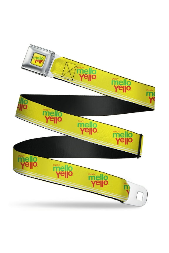 The Coca-Cola Company Belt, Seatbelt Buckle Belt, Enjoy Mello Yello Logo Yellow Red Green, 34 to 52 Inches