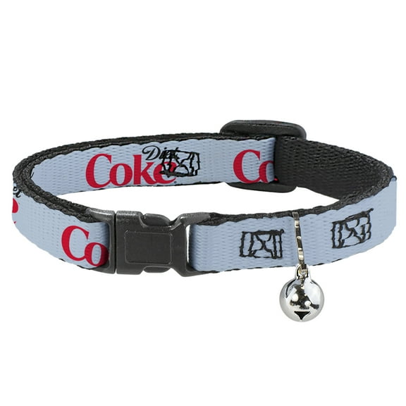 The Coca-Cola Company Cat Collar, Breakaway Collar with Bell, Diet Coke Logo Light Gray Black Red, 8.5 to 12 Inches 0.5 Inch Wide