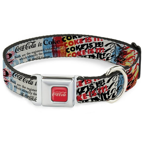The Coca-Cola Company Pet Collar, Dog Collar Metal Seatbelt Buckle, Coke Is It Pop Art Collage Multi Color, 15 to 24 Inches 1.0 Inch Wide