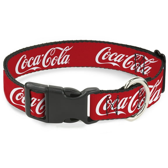 The Coca-Cola Company Pet Collar, Dog Collar Plastic Buckle, Coca Cola Script Logo Red White, 15 to 24 Inches 1.0 Inch Wide