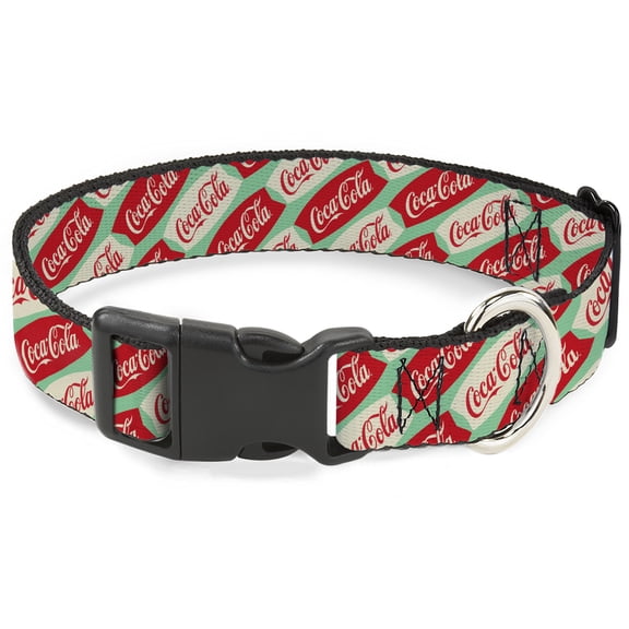 The Coca-Cola Company Pet Collar, Dog Collar Plastic Buckle, Coca Cola Script Marquee Logo Green Red White, 8.5 to 12 Inches 0.5 Inch Wide