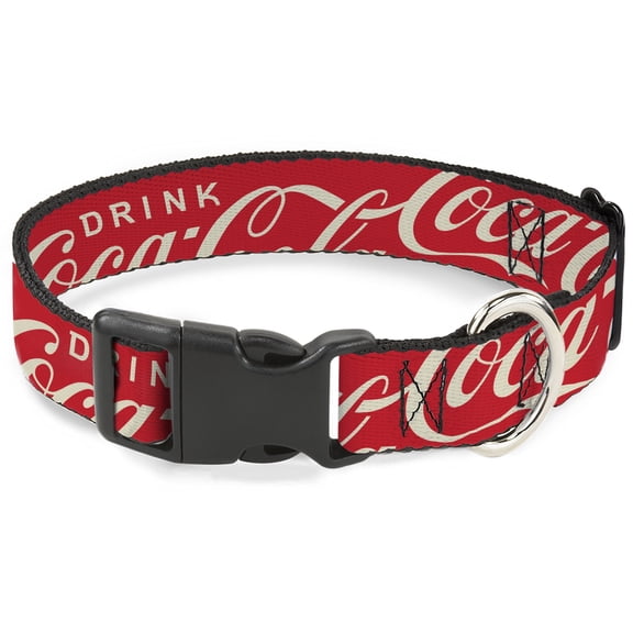The Coca-Cola Company Pet Collar, Dog Collar Plastic Buckle, Drink Coca Cola Typography Logo Scattered Red White, 16 to 23 Inches 1.5 Inch Wide